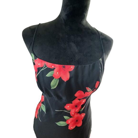 betsy and adam By Jalene dress Black With Red Flower Rhinestones 10 Pre-owned - Picture 2 of 9